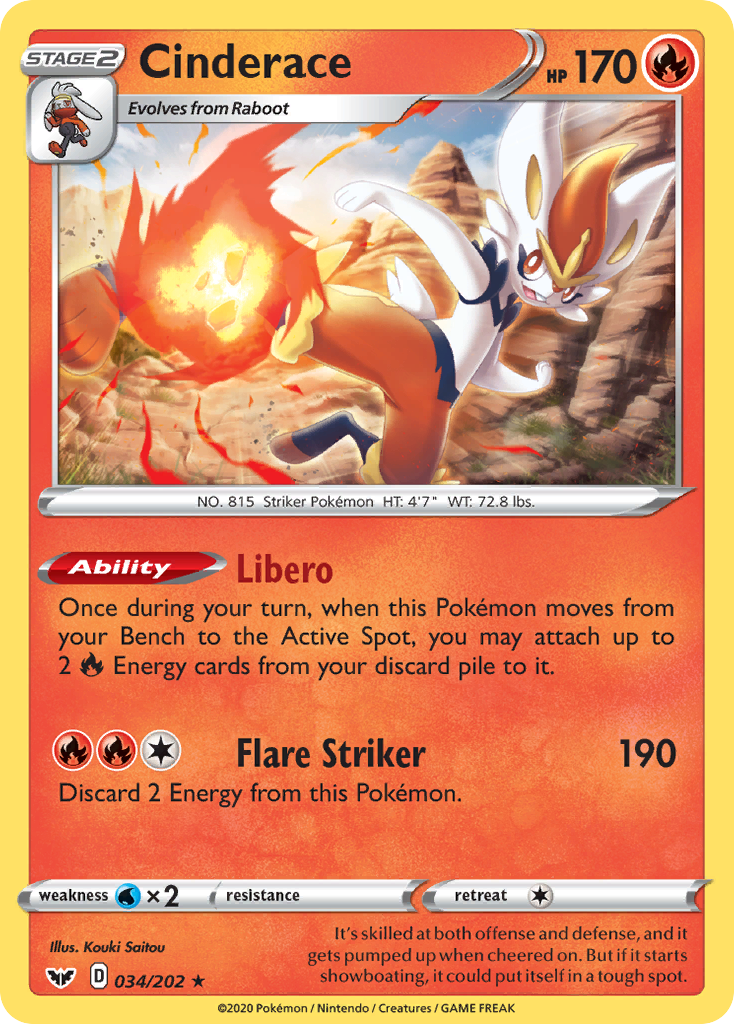 Cinderace (34/202) (Theme Deck Exclusive) [Sword & Shield: Base Set]